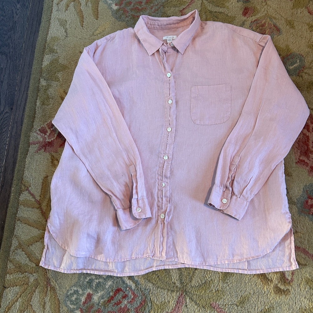 J. Jill Love Linen Button-Down Shirt – Size Large – Soft Pink – EUC
